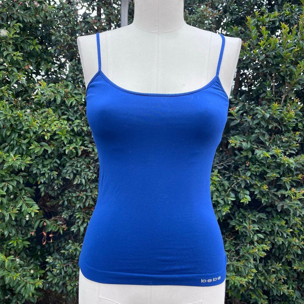 Y2K Bebe Rhinestone Blue Stretch Cami Tank Top Vintage 2000s